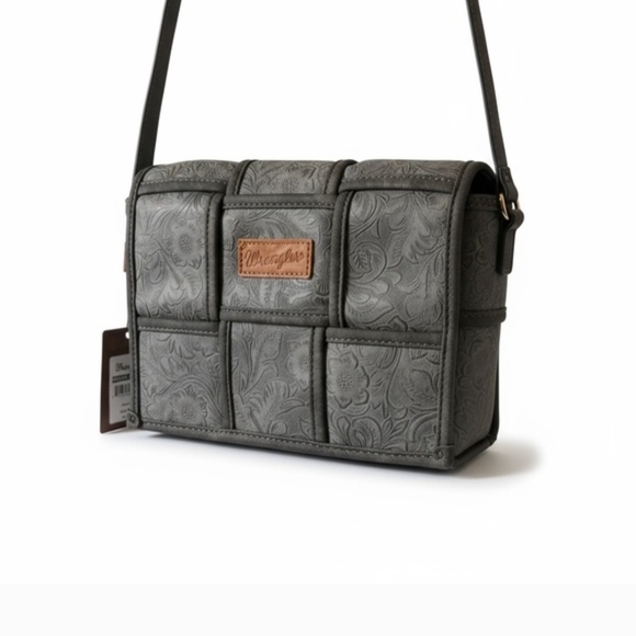 Wrangler Handbags - Wrangler Gray Floral Patterned Crossbody Bag NWT